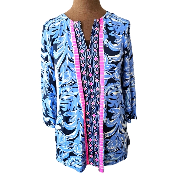 Lilly Pulitzer Tops - Lilly Pulitzer Karina Tunic Top High Tide You're The Zest Chilly Lilly Size S